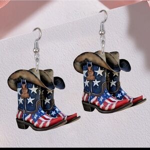 Patriotic Cowboy Boot &‎ Hat Earrings cowgirl
rodeo concert USA western